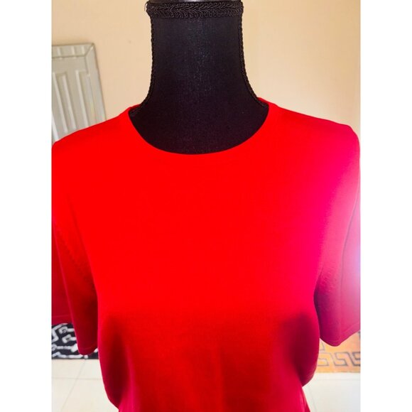 Pendleton Red Orange Silk Short Sleeve Knit Pullover Shirt Sweater Size L Luxury - Picture 6 of 7